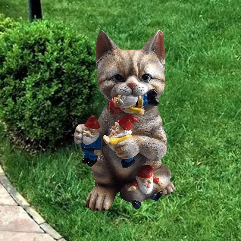 Cats Eat Dwarfs Statue Garden Ornament Art Resin Decoration For Home Garden