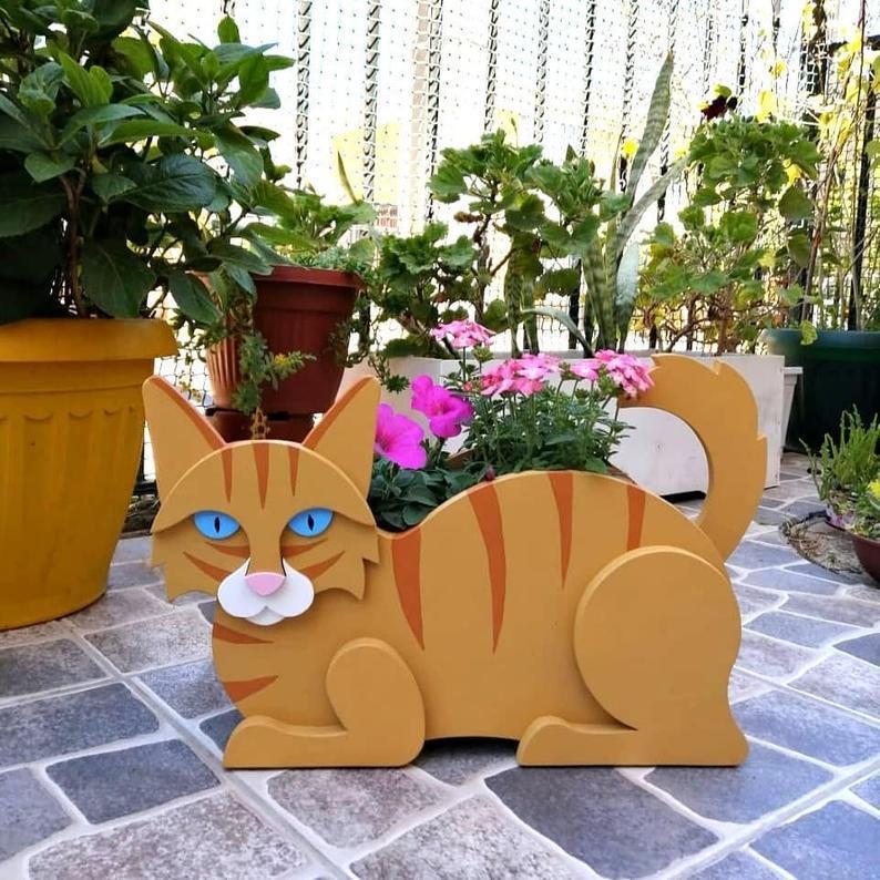 Garden Art Craft Decoration Animal Cat Flowerpot