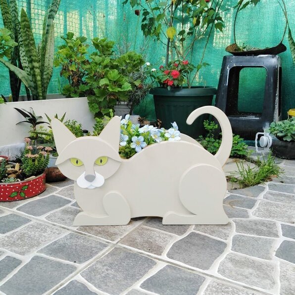 Garden Art Craft Decoration Animal Cat Flowerpot