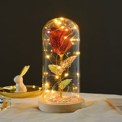 Eternal Rose Flowers LED Light In Glass Cover Day Wedding Decoration