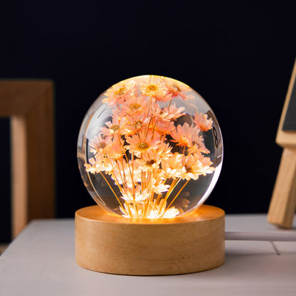 Luminous 3D Dandelion Crystal Ball Beech Wood Stand