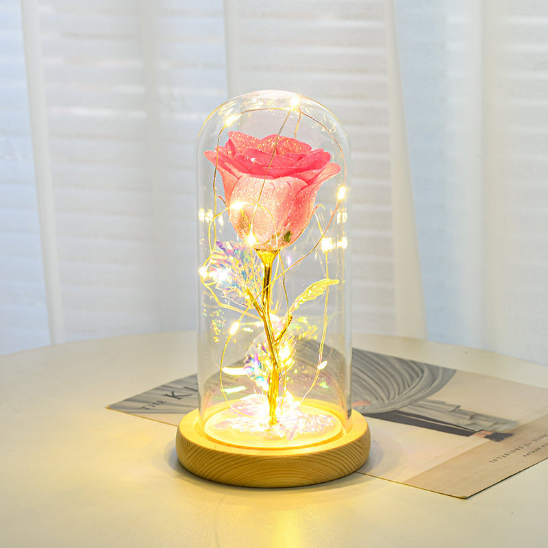 Eternal Rose Flowers LED Light In Glass Cover Day Wedding Decoration